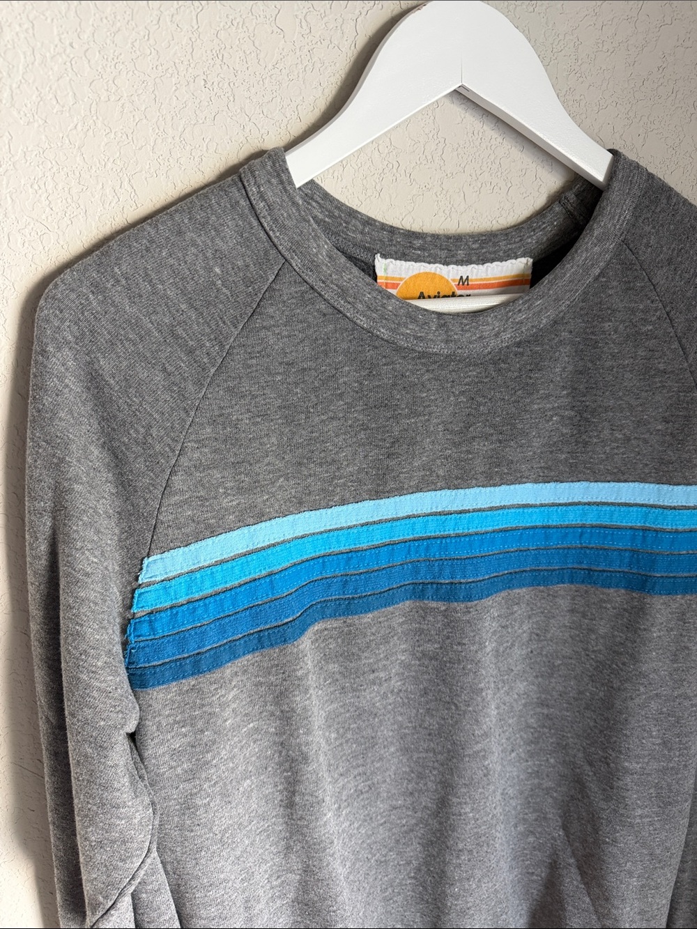 Aviator Nation Grey Crewneck with Blue Stripe Accents